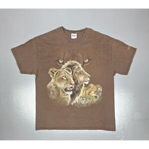 Vintage Hanes Heavyweight Lions‎ T-Shirt Mens XL Brown Find 10 Hidden Lions